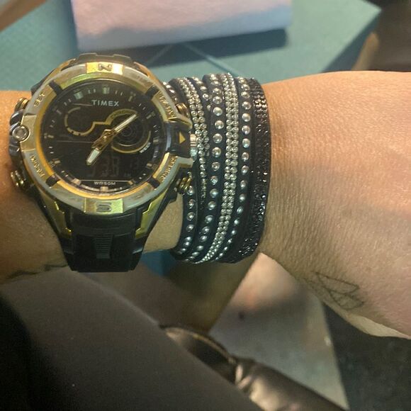 Black Faux Suede Rhinestone Wrap Bracelet - Picture 1 of 4